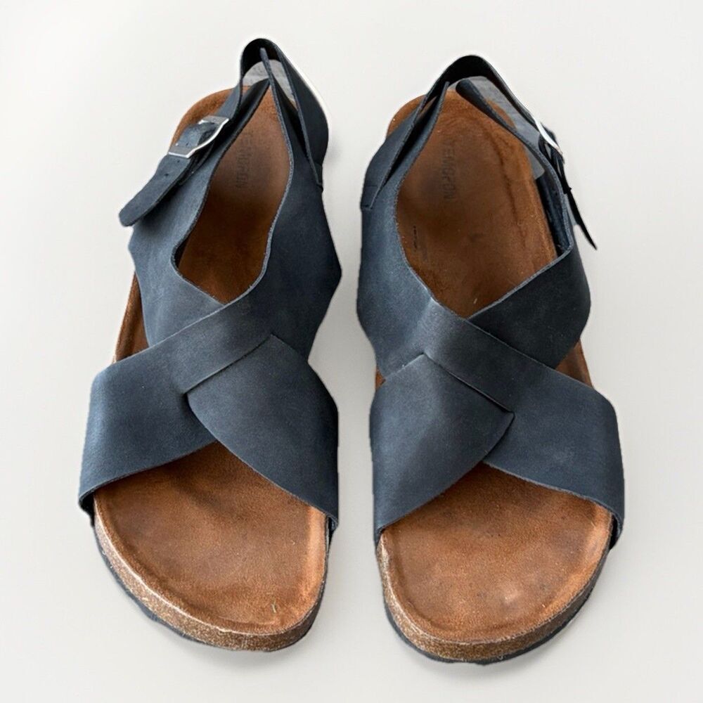 Temofon Black Leather Footbed Sandals Size 42 Women's Buckle 11.5